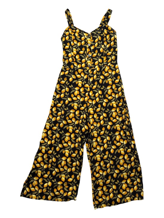 LOFT Pants - LOFT Lemon Print Jumpsuit Wide Leg Cropped Smocked Back Black Yellow Medium